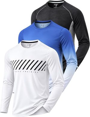 3 Pack Mens Athletic Dry Fit Long Sleeve Tee Shirts for Running