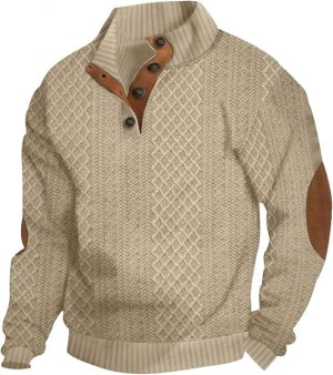 Men's Casual Sweatshirt Pullover Sweater Casual Long Sleeve Stand Collar Quarter Button Sweaters